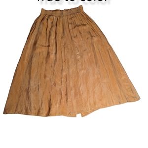 Vntg M Maxi Slit Skirt Pocket Carmel Shiney 100 Rayon Distressed Coastal Grandma